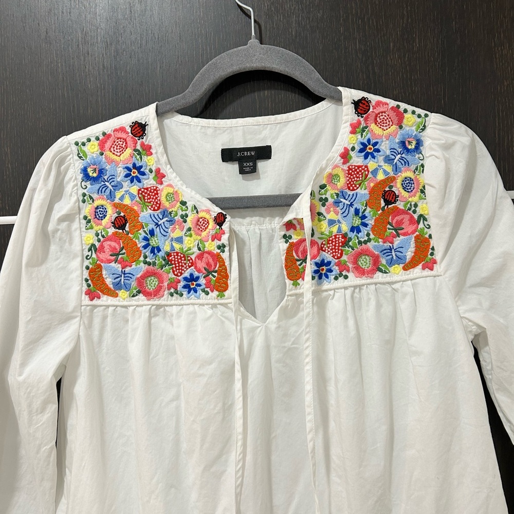 J. Crew White Dress with Colorful Embroidery
